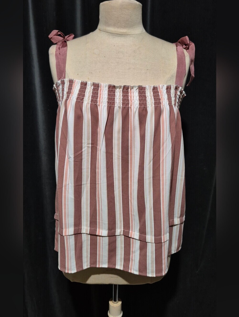 Bobeau A-Line Blouse with Pink and Brown Stripes